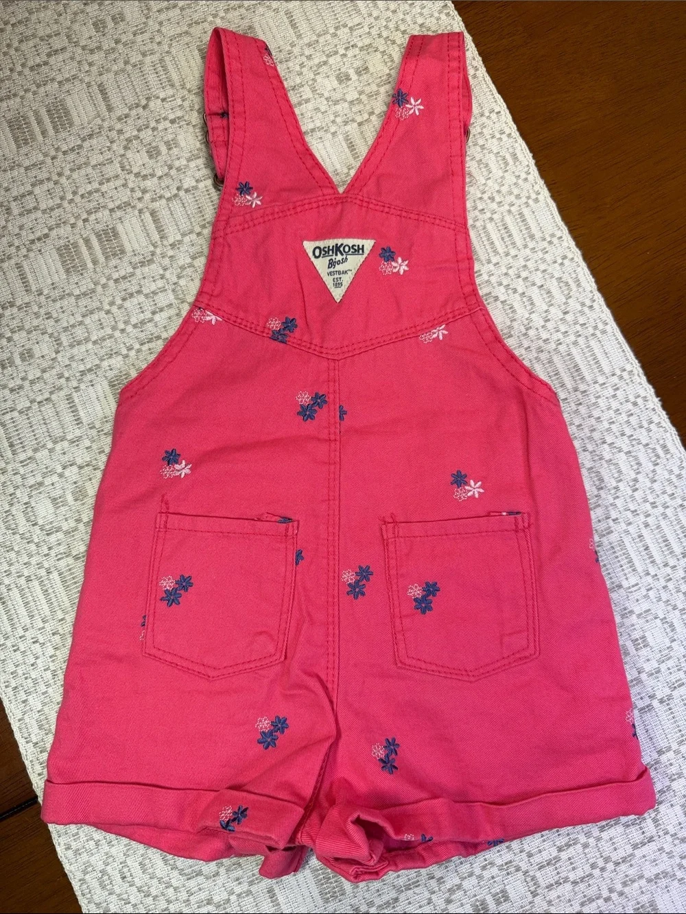 OshKosh B'gosh Pink Floral Embroidered Toddler Shortalls
